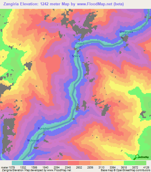 Zangiria,Afghanistan Elevation Map