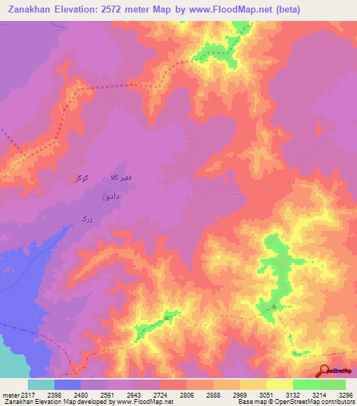 Zanakhan,Afghanistan Elevation Map