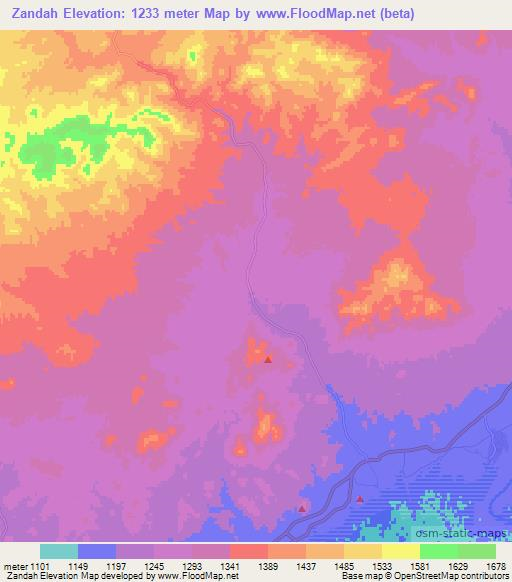 Zandah,Afghanistan Elevation Map