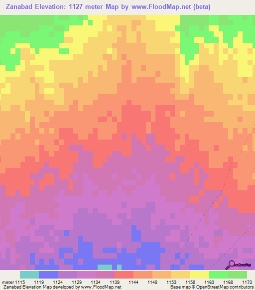 Zanabad,Afghanistan Elevation Map