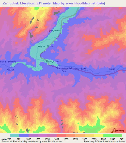 Zamuchak,Afghanistan Elevation Map