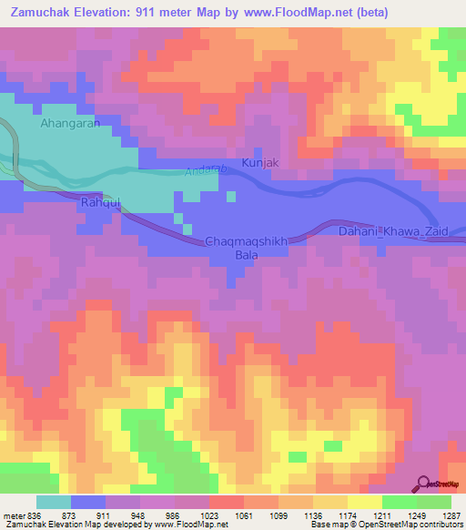 Zamuchak,Afghanistan Elevation Map