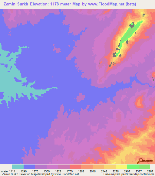 Zamin Surkh,Afghanistan Elevation Map