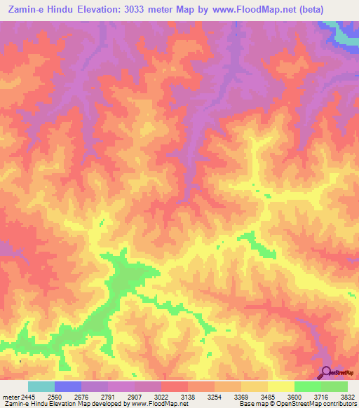 Zamin-e Hindu,Afghanistan Elevation Map