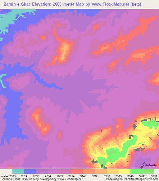 Zamin-e Ghar,Afghanistan Elevation Map