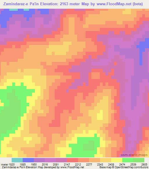 Zamindaraz-e Pa'in,Afghanistan Elevation Map