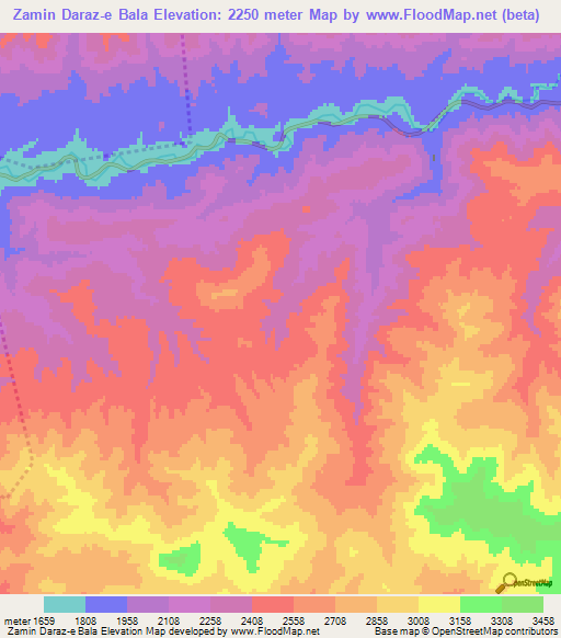 Zamin Daraz-e Bala,Afghanistan Elevation Map