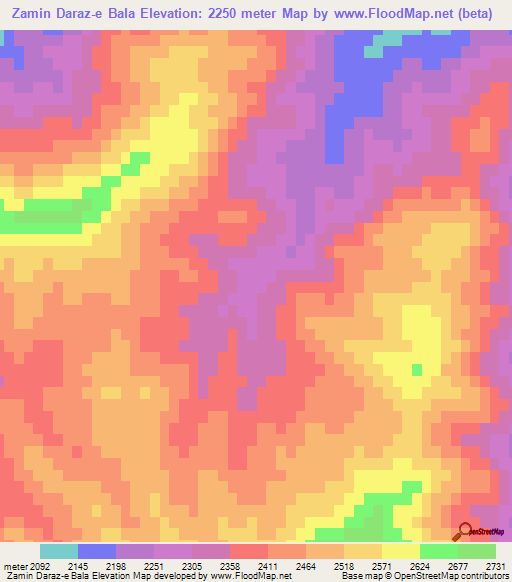 Zamin Daraz-e Bala,Afghanistan Elevation Map