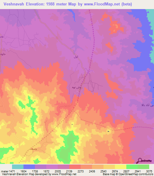 Veshnavah,Iran Elevation Map