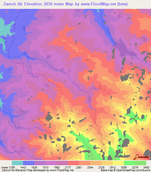 Zamch Ab,Afghanistan Elevation Map