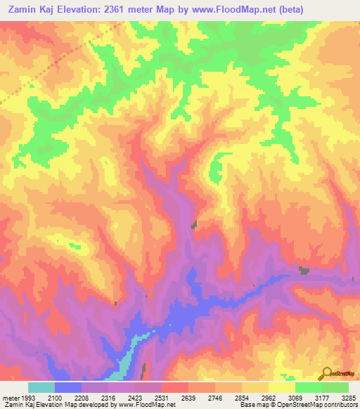 Zamin Kaj,Afghanistan Elevation Map