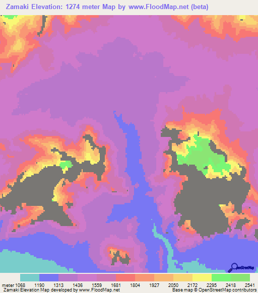 Zamaki,Afghanistan Elevation Map