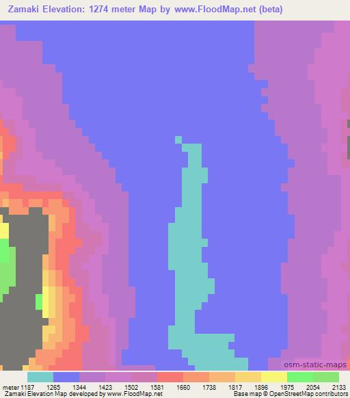 Zamaki,Afghanistan Elevation Map
