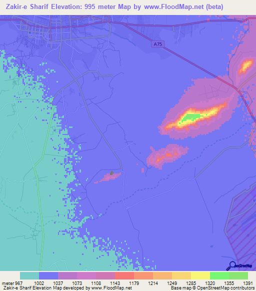Zakir-e Sharif,Afghanistan Elevation Map