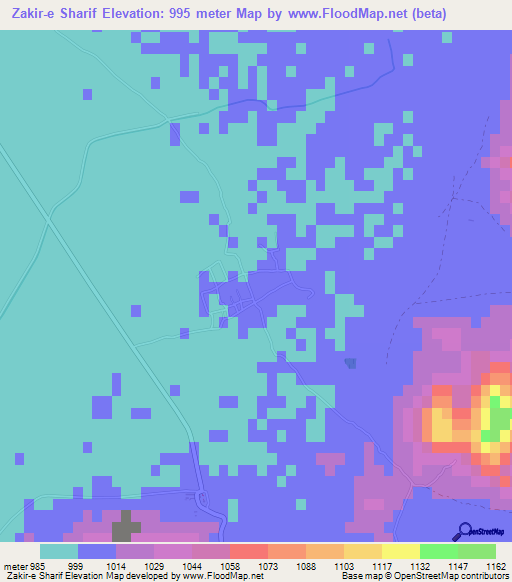 Zakir-e Sharif,Afghanistan Elevation Map
