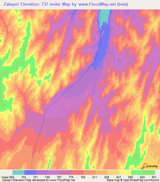 Zakayni,Afghanistan Elevation Map