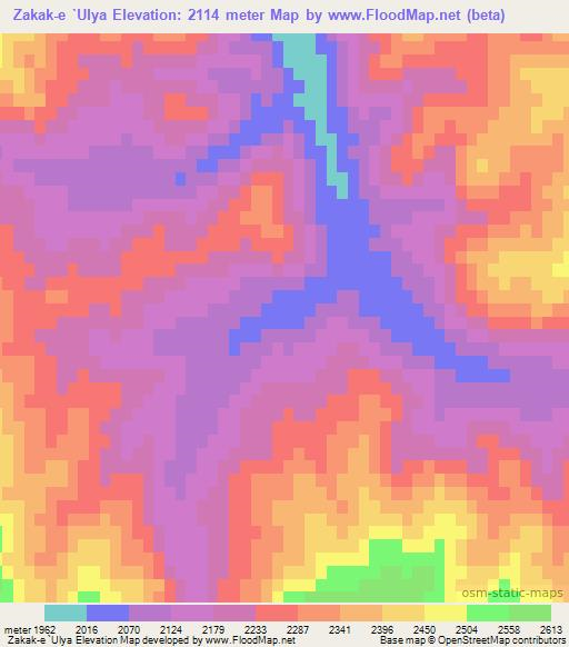 Zakak-e `Ulya,Afghanistan Elevation Map
