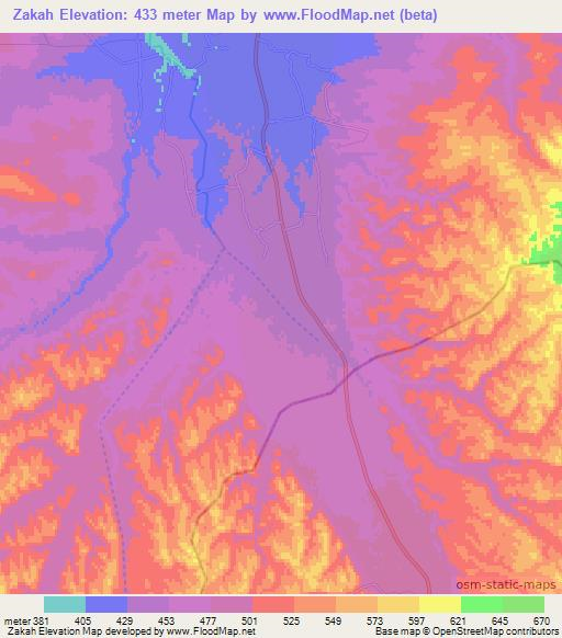 Zakah,Afghanistan Elevation Map