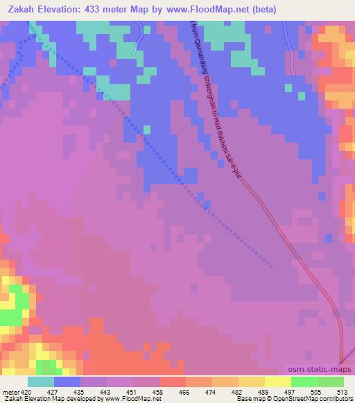Zakah,Afghanistan Elevation Map