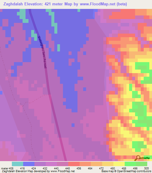 Zaghdalah,Afghanistan Elevation Map