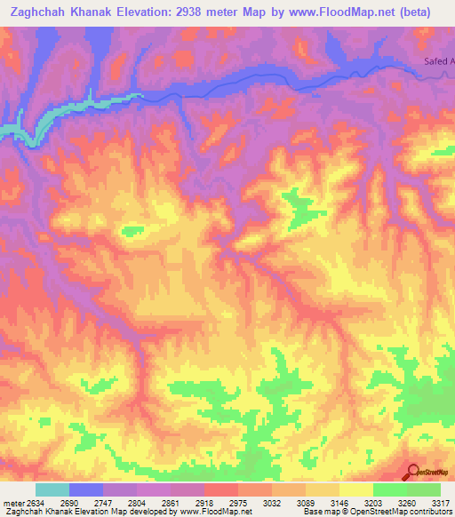 Zaghchah Khanak,Afghanistan Elevation Map