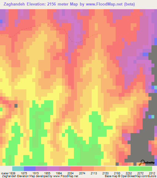 Zaghandeh,Afghanistan Elevation Map