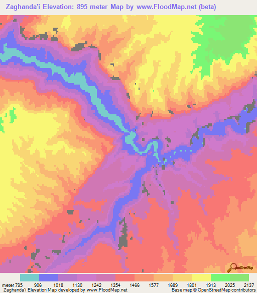 Zaghanda'i,Afghanistan Elevation Map