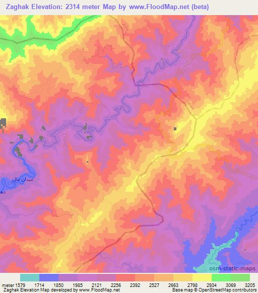 Zaghak,Afghanistan Elevation Map