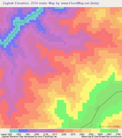 Zaghak,Afghanistan Elevation Map