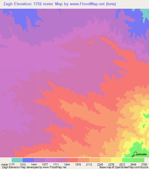 Zagh,Afghanistan Elevation Map