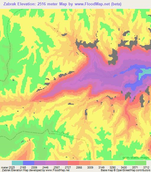 Zabrak,Afghanistan Elevation Map