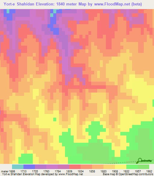 Yort-e Shahidan,Afghanistan Elevation Map