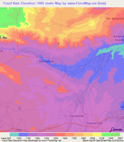 Yosuf Kats,Afghanistan Elevation Map