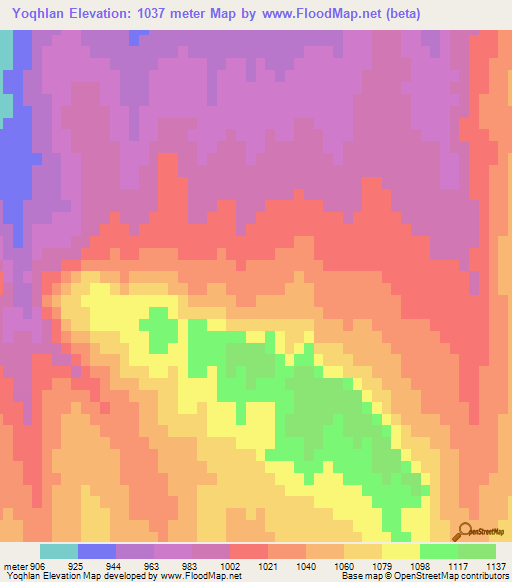 Yoqhlan,Afghanistan Elevation Map