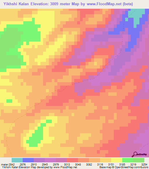 Yikhshi Kalan,Afghanistan Elevation Map