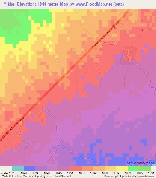 Yikhel,Afghanistan Elevation Map