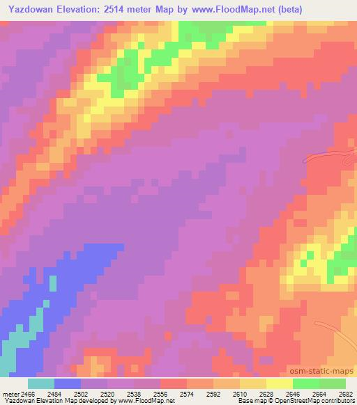 Yazdowan,Afghanistan Elevation Map
