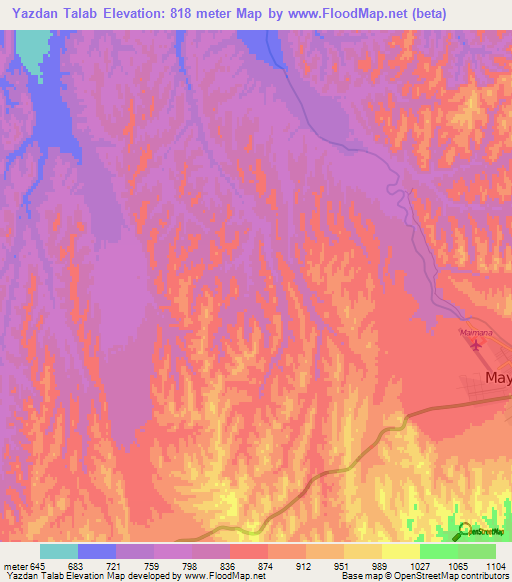 Yazdan Talab,Afghanistan Elevation Map