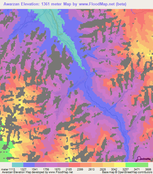 Awarzan,Afghanistan Elevation Map