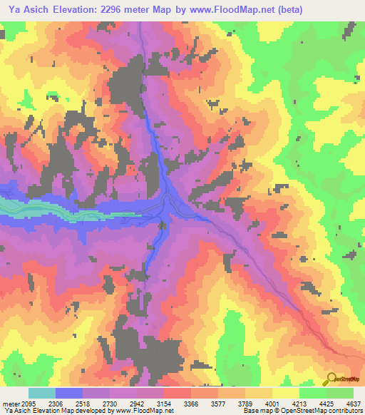 Ya Asich,Afghanistan Elevation Map