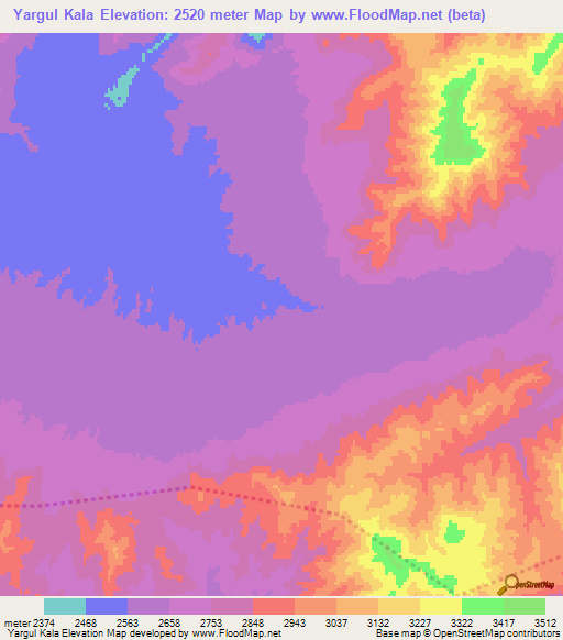 Yargul Kala,Afghanistan Elevation Map