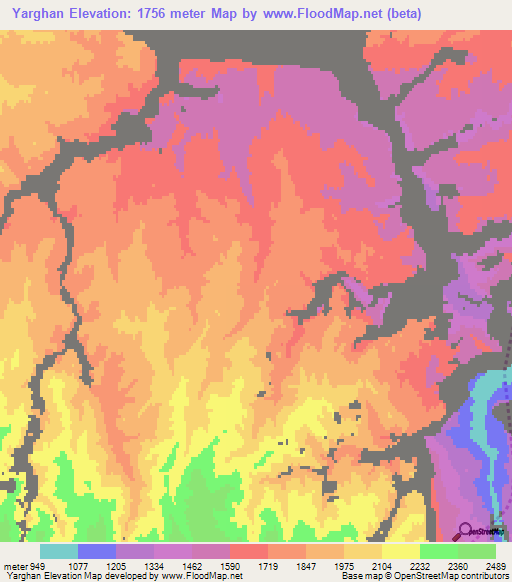 Yarghan,Afghanistan Elevation Map