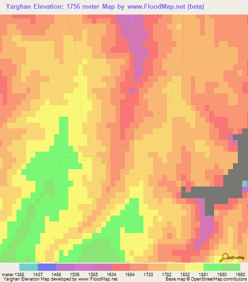 Yarghan,Afghanistan Elevation Map