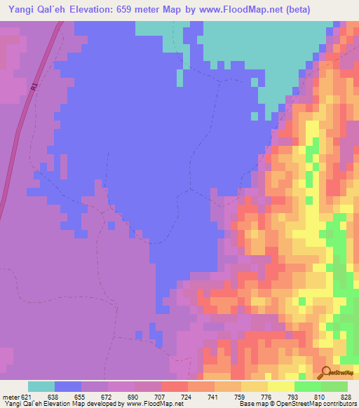 Yangi Qal`eh,Afghanistan Elevation Map