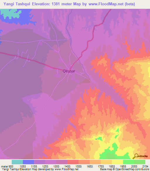 Yangi Tashqul,Afghanistan Elevation Map