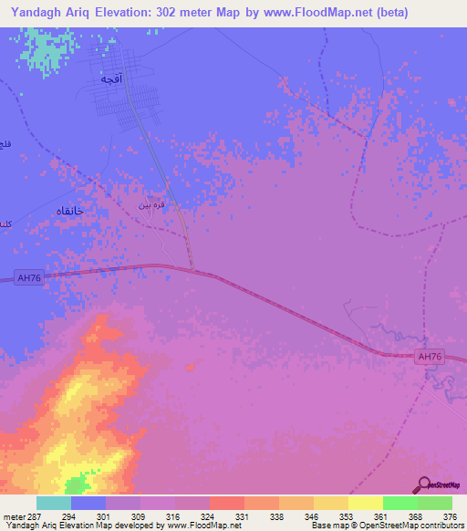 Yandagh Ariq,Afghanistan Elevation Map