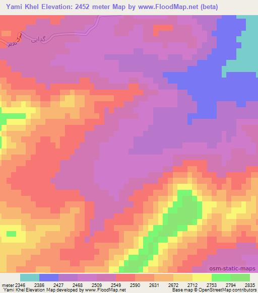 Yami Khel,Afghanistan Elevation Map
