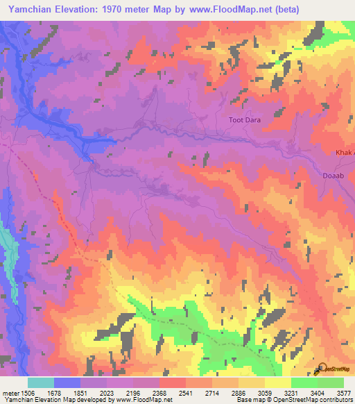 Yamchian,Afghanistan Elevation Map