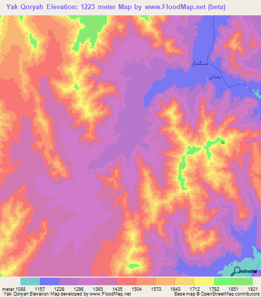 Yak Qoryah,Afghanistan Elevation Map