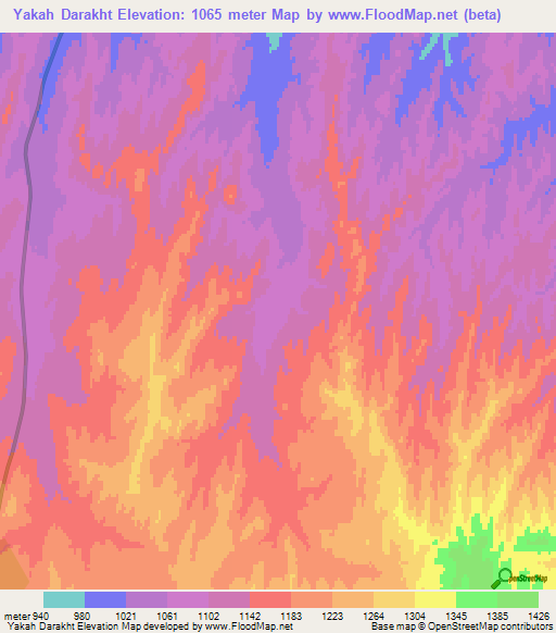 Yakah Darakht,Afghanistan Elevation Map